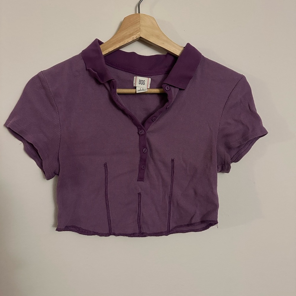 BDG Violet Button-Up Crop Top